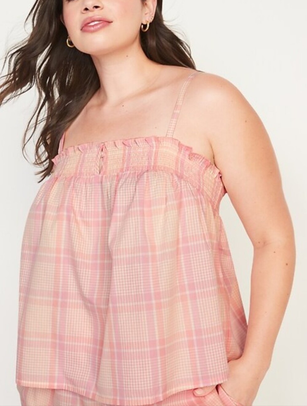 Old Navy 3X Smocked Pink Plaid Swing Camisole Pajama Top NWT